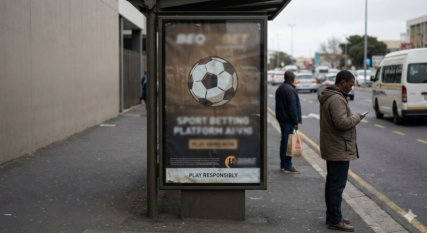 A sports-betting advertisement on the side of a bus stop