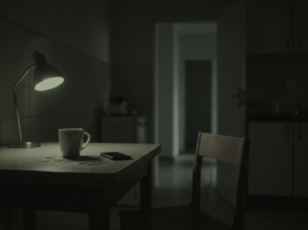 A phone and a credit card on a desk under a lamp