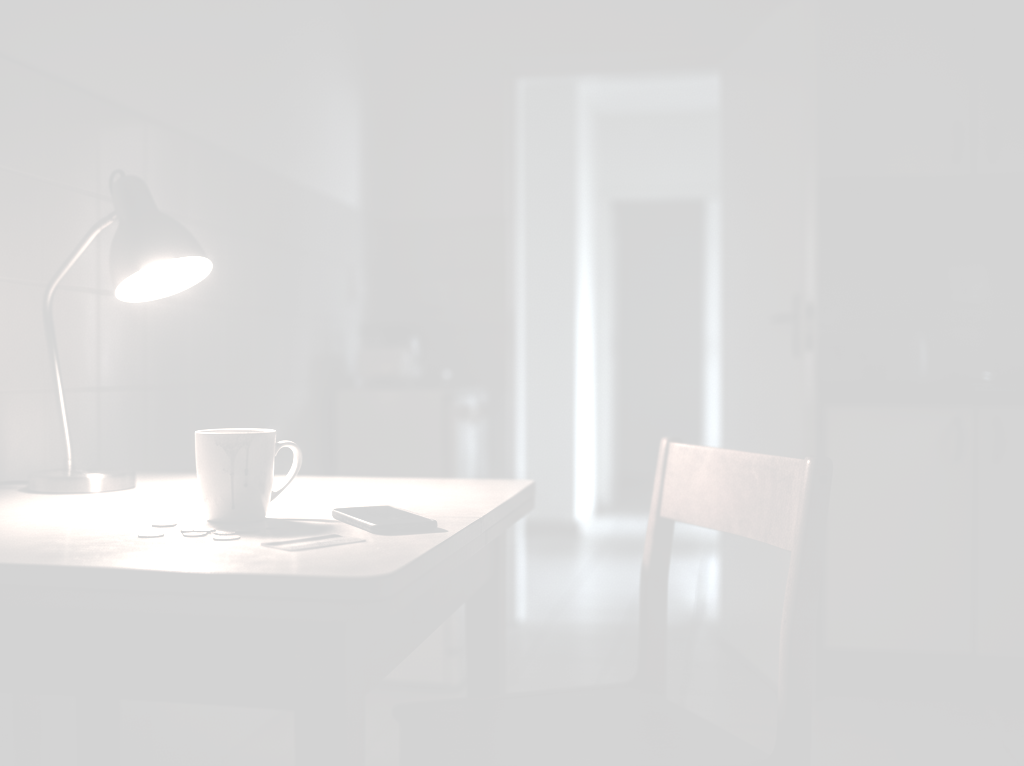 A phone and a credit card on a desk under a lamp